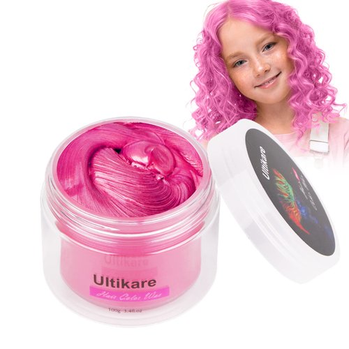 Temporary Hair Color for Kids Pink, Ultikare Hair Wax Color Dye for Dark Hair Instant Colored Hair Gel Hairstyle Wax Cream Mud Pomade 3.4 Oz Girl Gifts, Party, Cosplay & Halloween