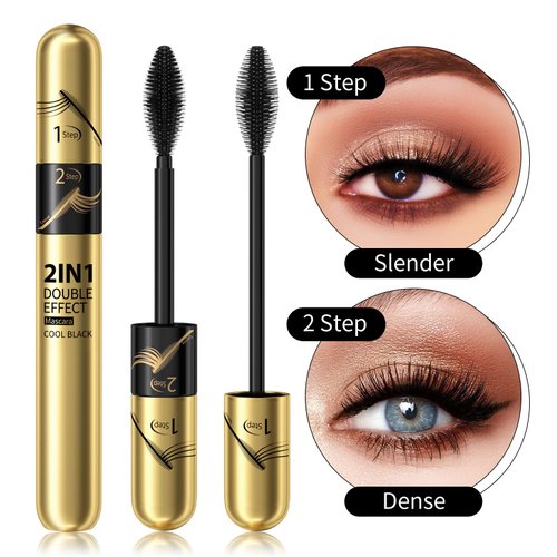 2PCS 4D Black Waterproof Silk Fiber Mascara -5X Longer, Fuller, Black and Bolder- Achieve Mesmerizing Lashes
