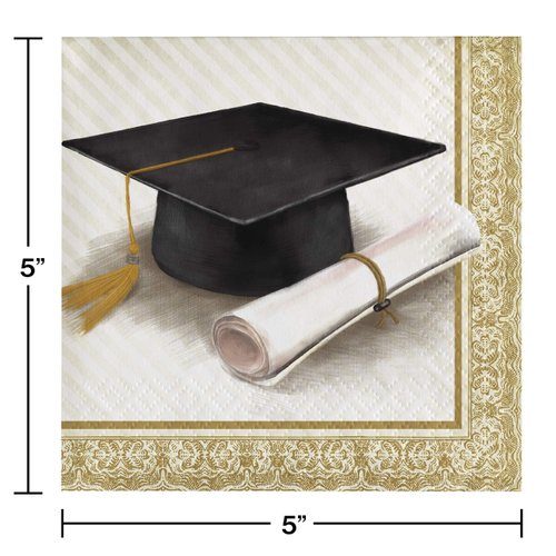 Creative Converting Classic Graduation Beverage Napkins, 5", Gold and Silver