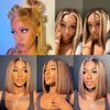 LOLYDEER 14 Inch Highlight Bob Wigs Lace Front Human Hair 13x4x1 Middle Part Lace Front Wigs Ombre Honey Blonde 180% Bob Wig For Black Women