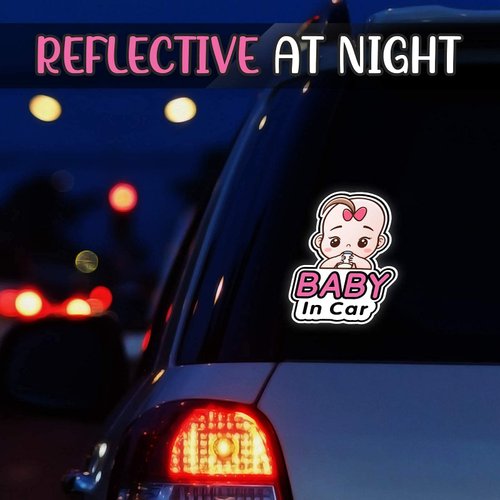 2 Pcs Baby in Car Stickers Sign and Decal for Girl, Baby Car Sticker, Removable Safety Sticker Notice Board, Cute Baby Window Car Sticker, on Board Stickers (Girl Style)