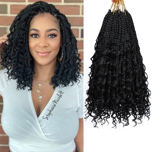 Box Braids Crochet Braids Curly Ends 14 Inch Goddess Box Braids Crochet Hair Synthetic Crochet Ha...