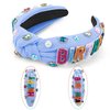 Exacoo Happy Birthday Headbands for Women Girls Blue Headband Knont Hair Bands for Birthday Decorations Wide Headband Rhinestone Pearl Hair Accessories Princess Halloween Birthday Party Decorations