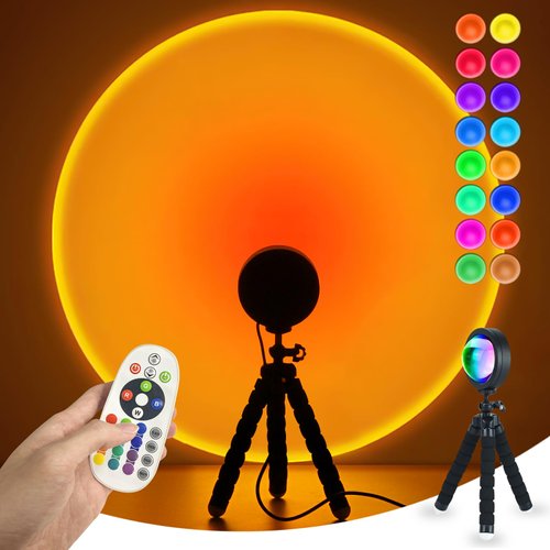 Balkwan Sunset Lamp 16 Color Remote Projection Lamp Led Romantic Visual Led Light Network Red Light with USB Modern Floor Stand Night Light Living Room Bedroom Décor (Multi-Colored)