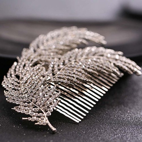 Salliy Wedding Hair Comb Gold Leaf Bridal Hair Piece Silver Rhinestone Hair Accessories for Women and Girls (E)
