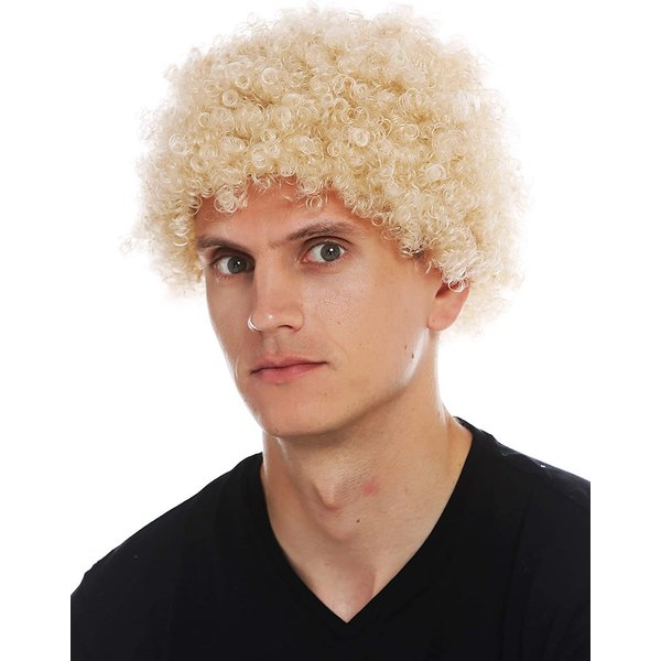 Wiwige Blonde Afro Wig for Men Short Curly Halloween Disco Rock Wig Heat Resistant Synthetic Wigs with Wig Cap
