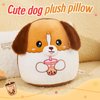 WEWILL 12‘’ Cute Soft Puppy Plush Pillow Drinking Boba Tea Adorable Dog Stuffed Animal Pillow Birthday Valentines for Toddler Kids Boys Girls