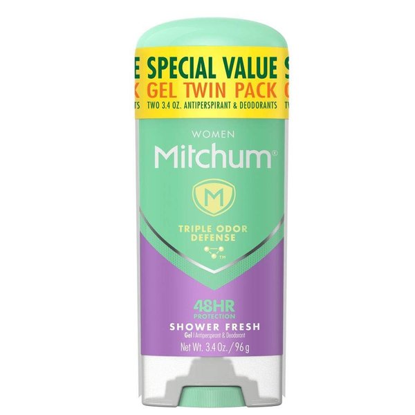 Mitchum Women's Deodorant, Gifts for Women, Stocking Stuffers, Antiperspirant Stick, Triple Odor Defense Gel, 48 Hr Protection, Shower Fresh, 3.4 Oz (Pack of 2)