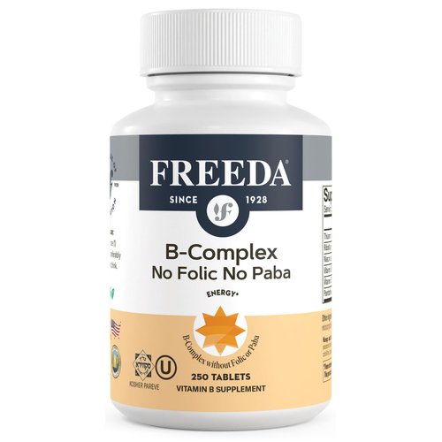 Freeda Vitamin B Complex No Folic No PABA - Super B Complex Kosher Vitamin Supplement with Vitamin B1 Vitamin B2 Vitamin B3 Vitamin B5 Vitamin B6 Vitamin B12 - Vit B Complex B for Women & Men (250 Ct)