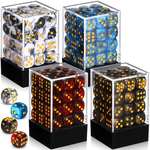 Foilswirl 144 Pieces 12mm 6 Sided Mini Dice Set for School Classroom Table Games Marble Two Colors D6 Game Standard Dice with Portable Plastic Box for Bunco or Teaching Math Learning (Classic Color)