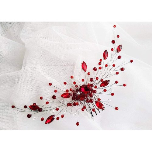 Kercisbeauty Women Red Hair Comb Wedding Bridal Crystal Clip Bridesmaid Hair Dress Prom Special Occasion Hair Accessories (Red)