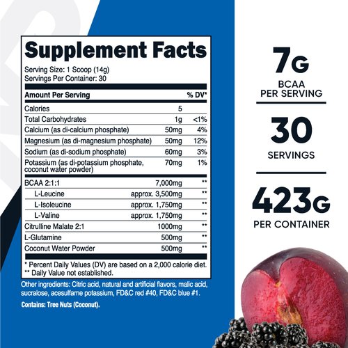 Nutricost BCAA + Hydration Powder (BlackBerry Plum) 30 Servings - Branched Chain Amino Acids with Hydration Complex - Gluten-Free, Non-GMO
