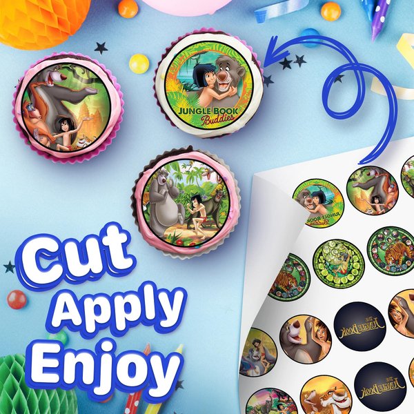 30 x Edible Cupcake Toppers Themed of The Jungle Book Collection of Edible Cake Decorations | Uncut Edible on Wafer Sheet