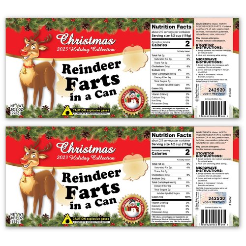 Reindeer Farts in a Can Christmas Gag Soup Can Labels - Party Decorations, Supplies and Favors - FUNNY Gift - Xmas Stocking Stuffer, White Elephant Party, Secret Santa (2)