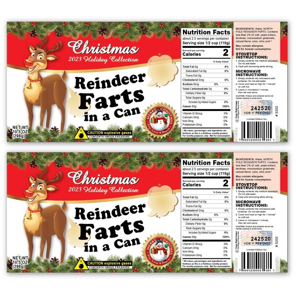 Reindeer Farts in a Can Christmas Gag Soup Can Labels - Party Decorations, Supplies and Favors - FUNNY Gift - Xmas Stocking Stuffer, White Elephant Party, Secret Santa (2)