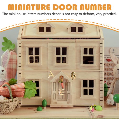 Angoily Doll House Letters Numbers 1/12 Miniature Front Door Mailbox Furniture Numbers Tiny House Door Decorative Accessory Golden