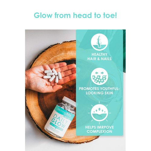 SkinnyFit Daily Glow: Hair, Skin and Nails Supplement for Youthful-Looking Skin, Brighter Complexion, (60 Capsules)