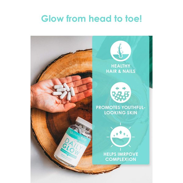 SkinnyFit Daily Glow: Hair, Skin and Nails Supplement for Youthful-Looking Skin, Brighter Complexion, (60 Capsules)