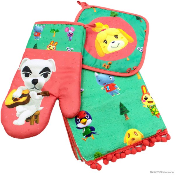 Animal Crossing Kitchen Set - Oven mitt, Kitchen Towel and Pot Holder Set - Animal Crossing New Horizons Kitchen Accessories & Kitchen Decor