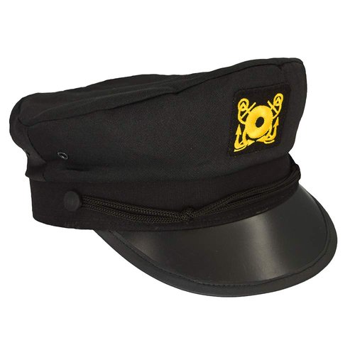 Teens Admiral Captain Hat Snapback Embroidery Anchor Skipper Nautical Party Hats (Black 2)