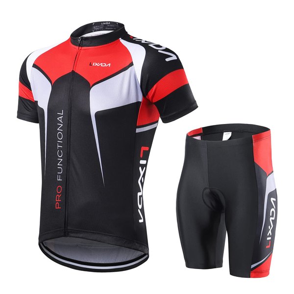 Lixada Men's Cycling Jersey Set Bicycle Short Sleeve Set Quick Dry Breathable Shirt with 3D Cushion Shorts Padded Pants