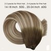 Full Shine Sew in Hand Tied Weft Hair Extensions 60 Gram Real Human Hair Weft Balayage Hair Extensions Silky #3/8/22 Brown to Light Blonde Mix Walnut Brown 24 Inch
