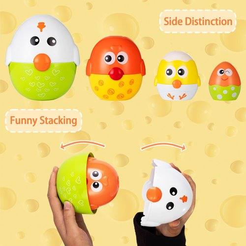 HIEMAO Easter Eggs Toys for Toddlers, Nesting Dolls & Stacking Eggs, 4 PCS Easter Basket Stuffers Chicken Matching Toys, Easter Toys Party Favor Toy Best Gift for Boys Girls Kids 1 2 3 4+
