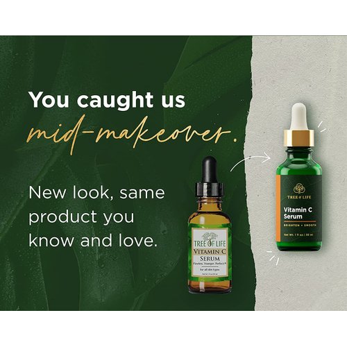 Tree of Life Vitamin C Serum, Skin Brightening Face Oil for Dark and Age Spots, Facial Serums for Dry and Sensitive Skin Care with Hyaluronic Acid and Vitamin E for Soft Smooth Skin, 1 Fl Oz, 2 Pack