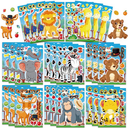 24 Sheets Make Your Own Jungle Animal Stickers, Fun Make a Safari Animal Sticker Sheets Make Your Own Animal Mix and Match Stickers for Classroom Crafts Birthday Party Activities Supplies