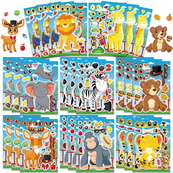 24 Sheets Make Your Own Jungle Animal Stickers, Fun Make a Safari Animal Sticker Sheets Make Your Own Animal Mix and Match Stickers for Classroom Crafts Birthday Party Activities Supplies