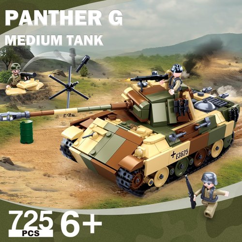 Military Tank Army Set Panther G Medium Tank 2IN1 Tank Model Toy Kits, Inspired WW2 Tank Brick Set, with 3 Soldier Minifigures, Gifts for Aged 6-12 Kids, Compatible with Lego, 725pcs