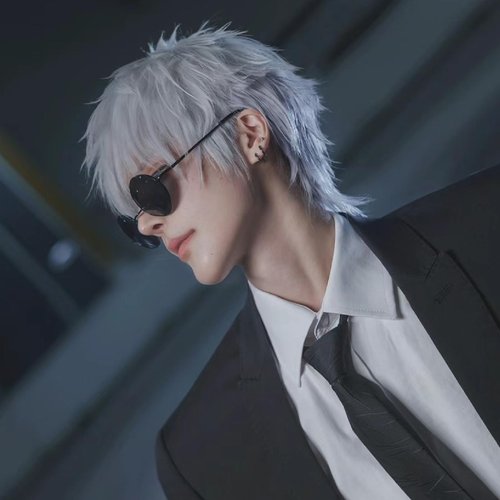 Wiggy Mermaid Silver Violet Wig for Satoru Gojo Cosplay, Mens Short Fluffy Spiky Hair Wig for Anime Cosplay Halloween Costume