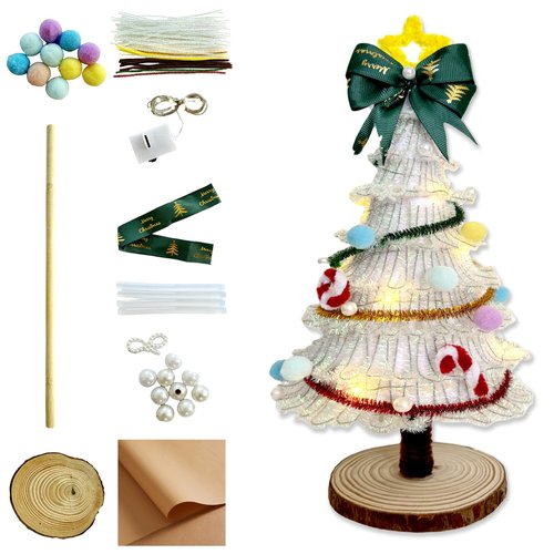 RAPOLL Christmas Tree Pipe Cleaners Craft with Lights Pipe Cleaners Bulk Glitter Chenille Stems Creative Arts Chenille Stems for DIY Craft Christmas Decoration (Snow White)