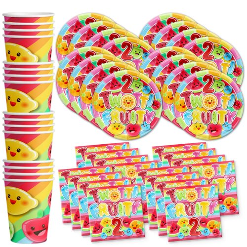 Two-ti Fruity 2nd Birthday Party Supplies Set Plates Napkins Cups Tableware Kit for 16