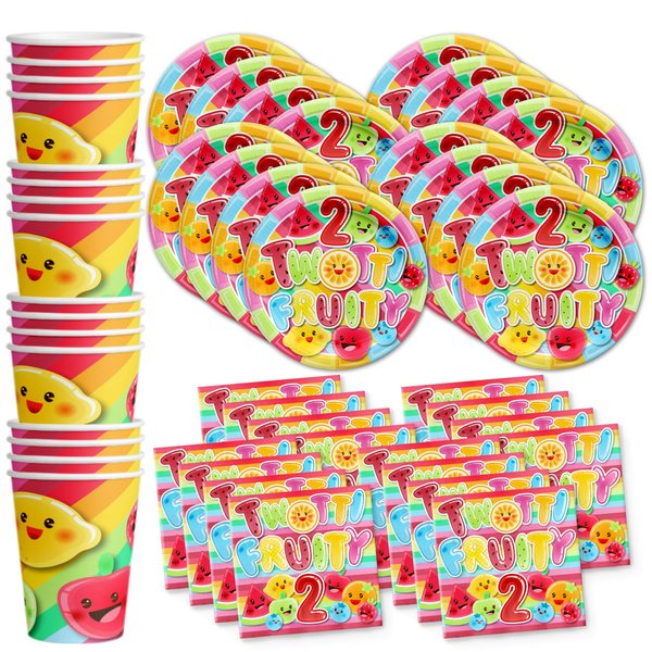 Two-ti Fruity 2nd Birthday Party Supplies Set Plates Napkins Cups Tableware Kit for 16