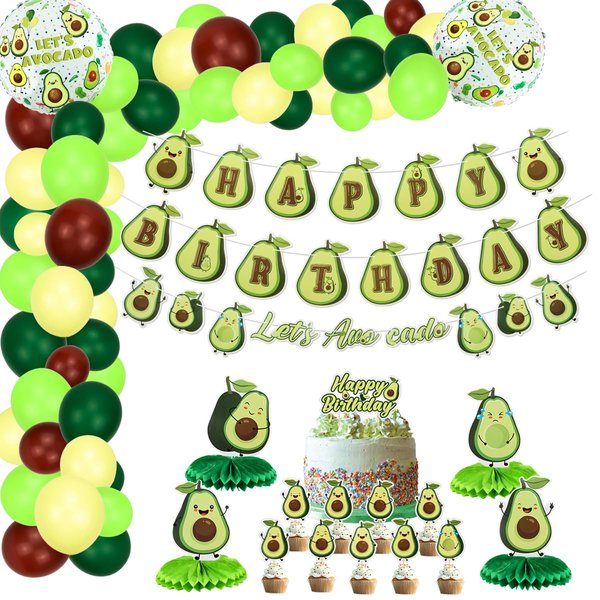 Fruit Avocado Party Decorations, Cute Avocado Theme Birthday Party Supplies for Boys and Girls, Includes Happy Birthday Banners Cupcake Toppers Table Centerpieces 52Pcs Balloons Garland Arch Kit