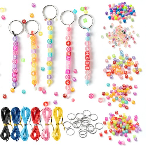 ERguanfoiun 326Pcs DIY Keychain Making Crafts Kits Colorful Smile Letter Beads for Bracelets Making Heart Pony Alphabet Bead Jewelry Key Ring Accessories Supplies Festival Valentine's Day Gift for Kid