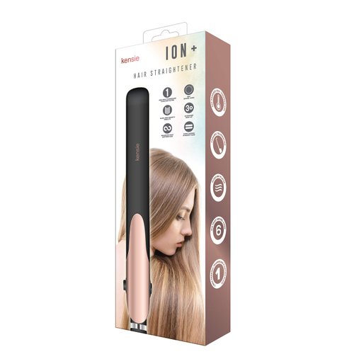 Kensie ION+ Ceramic Tourmaline 1" Inch Flat Iron Hair Straightener (Black/Rose Gold)