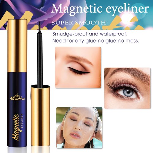 Menaka 3D Magnetic Eyelashes -Magnetic Lashes with Eyeliner Kit - Upgraded,Natural Look,Long Lasting,Reusable,With Applicator - 7 Pairs Easy to Apply (2 Tube of Liner)