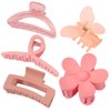Ahoney 5 Pack Cute Pink Hair Clips 3.4-4.3 Inch Jaw Clips for Hair Big Hair Clamp Butterfly Flower Pink Hair Accessories for Women Non Slip Hair Styling for Girls