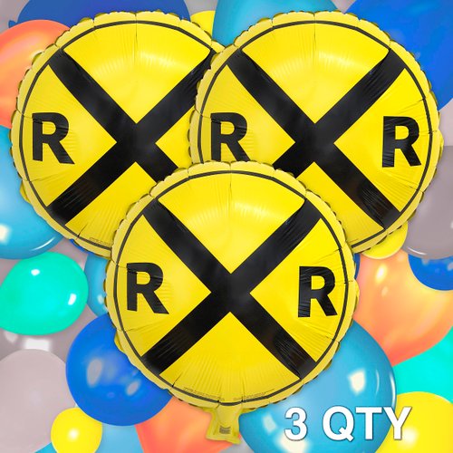 Havercamp Railroad Party Balloons (3 Pcs.)! 3 Round Mylars are great for Train Themed Events, Kid's Birthday Party, Train Collectors, Retirement Party, Father's Day, Graduations.