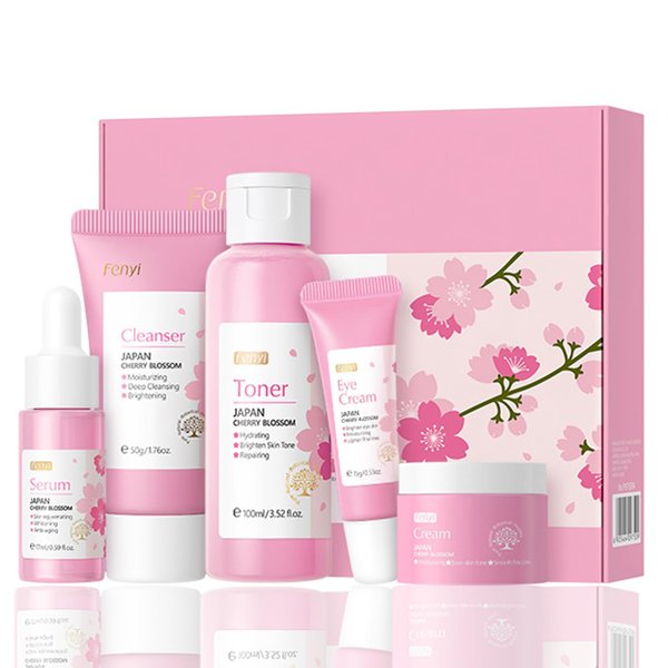 Cherry Blossom Skin Care Kit - Skincare for Girls 10-12 - Hydrating Travel Essentials - Travel Kit with Travel Face Wash, Essence, Toner,Cream & Eye-cream - Skin Care Sets & Kits Gift Set for Women