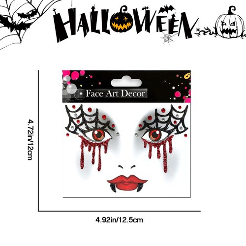 Halloween Face Gems Stickers for Women Glitter Spider Web Bat Spider Face Tattoo Stickers with Rhinestone Design Party Favor Party Makeup Self Adhesive Supplies (Halloween)