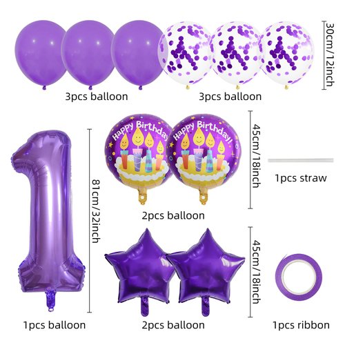 32 Inch 1 Balloon Number, Purple Balloons, Purple Confetti Latex Balloon Foil Balloons Mylar Balloons Number 1 Balloons for Anniversary Supplies Kids Birthday Party (Purple, 1)