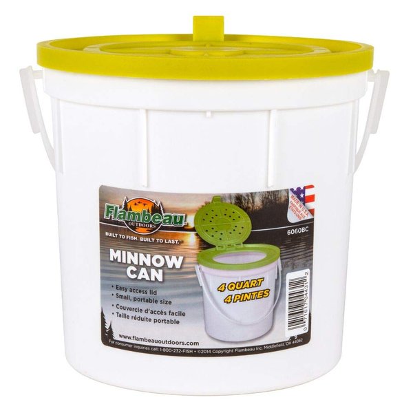 Flambeau Outdoors 6060BC 4 Quart Minnow Can, Live Bait Fishing Storage Bucket, Lime Green/White