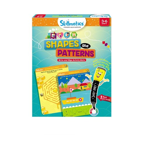 Skillmatics Educational Game - Shapes and Patterns, Reusable Activity Mats with Dry Erase Marker, Gifts, Travel Toy, Ages 3 to 6
