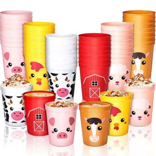 Erweicet 24pcs Farm Animal Birthday Decorations Cups,16oz Farm Animals Cups for Farm Theme Party ...