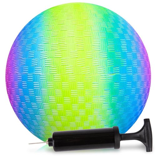 ArtCreativity Rainbow Playground Ball for Kids with Hand Pump, Bouncy 9 Inch Kick Ball for Backyard, Park, and Beach Outdoor Fun, Beautiful Colors, Durable Outside Play Toys for Boys & Girls