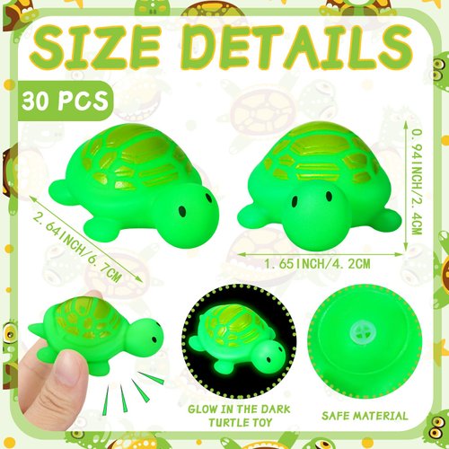 RoundFunny 30 Pcs Turtle Rubber Bath Toys Glow in The Dark for Beach Pool Shower Play Floating Mini Sea Animal Toys Blue Squeezable Squeak Toys for Favors Carnival Decoration