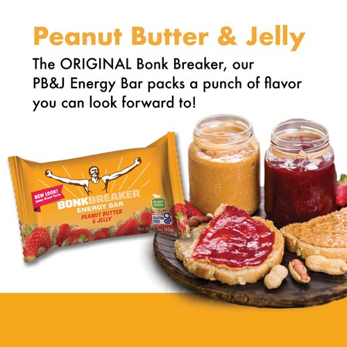 Bonk Breaker Real Food Energy Bar Gluten-Free, 8g Protein, Peanut Butter and Jelly Flavor, 62g Bar (12 Pack)